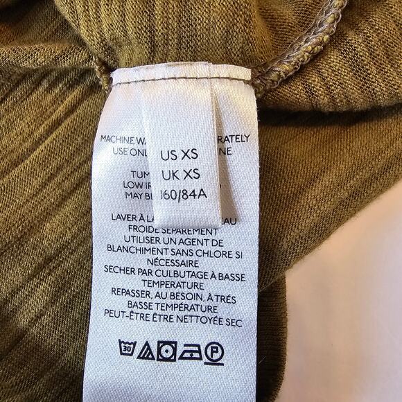 Free People Natasha Tee Women's XS Olive Green Slub Jersey Ruched Sleeve Boho - Picture 10 of 14